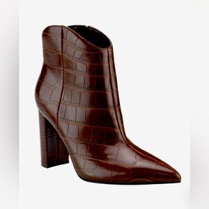 Brand New Marc Fisher Women's Lezari Heeled Western Booties in Cognac Croco